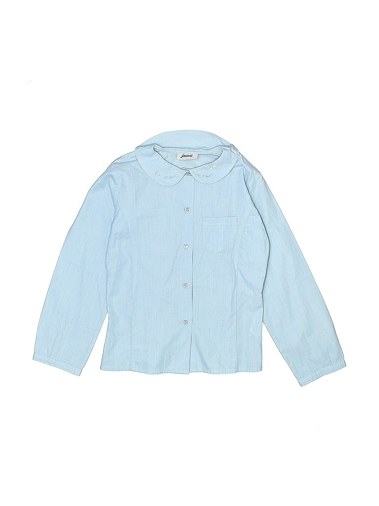 Jacadi 100% Cotton Solid Blue Long Sleeve Button-Down Shirt Size 8 (big kids) - photo 1