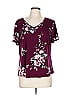 Elle Floral Burgundy Short Sleeve T-Shirt Size L - photo 1