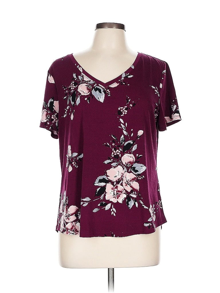 Elle Floral Burgundy Short Sleeve T-Shirt Size L - photo 1