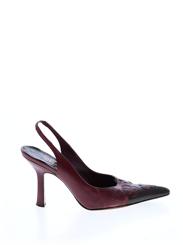 Chanel Color Block Burgundy Vintage Camellia Heels Size EU 38 1/2 - photo 1
