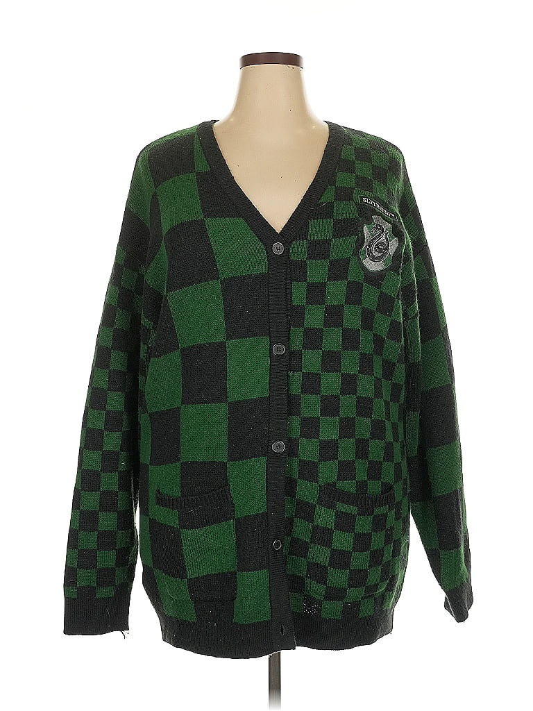 Harry Potter 100% Acrylic Checkered-gingham Green Cardigan Size 2X - photo 1