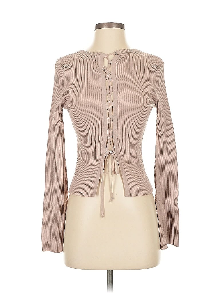 Pre-owned Intermix Long Sleeve Top Tan Tie Neck Tops In Brown