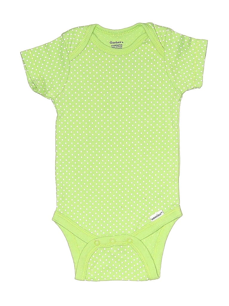 Gerber 100% Cotton Polka Dots Green Short Sleeve Onesie Size 3-6 mo - photo 1