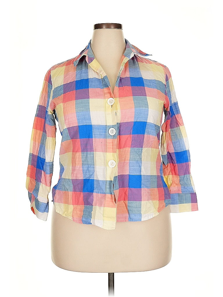 Foxcroft 100% Cotton Plaid Blue 3/4 Sleeve Button-Down Shirt Size 18 - photo 1