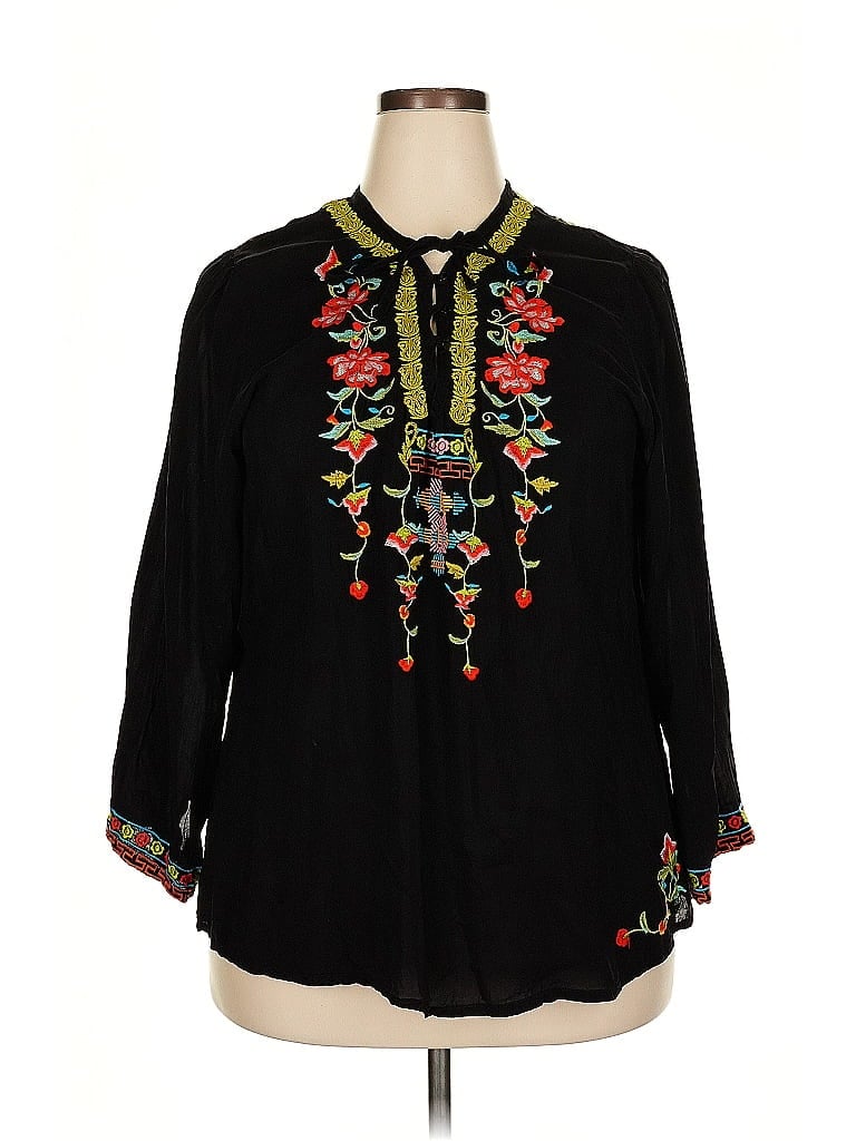 Johnny Was 100% Cupro Black 3/4 Sleeve Blouse Size 2X (petite) - photo 1
