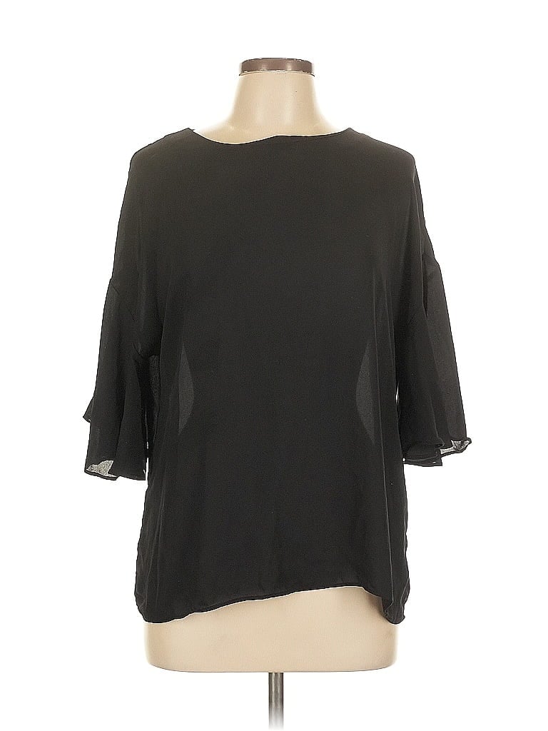 Pre-owned Catherine Catherine Malandrino 3/4 Sleeve Top Black Keyhole Neckline Tops
