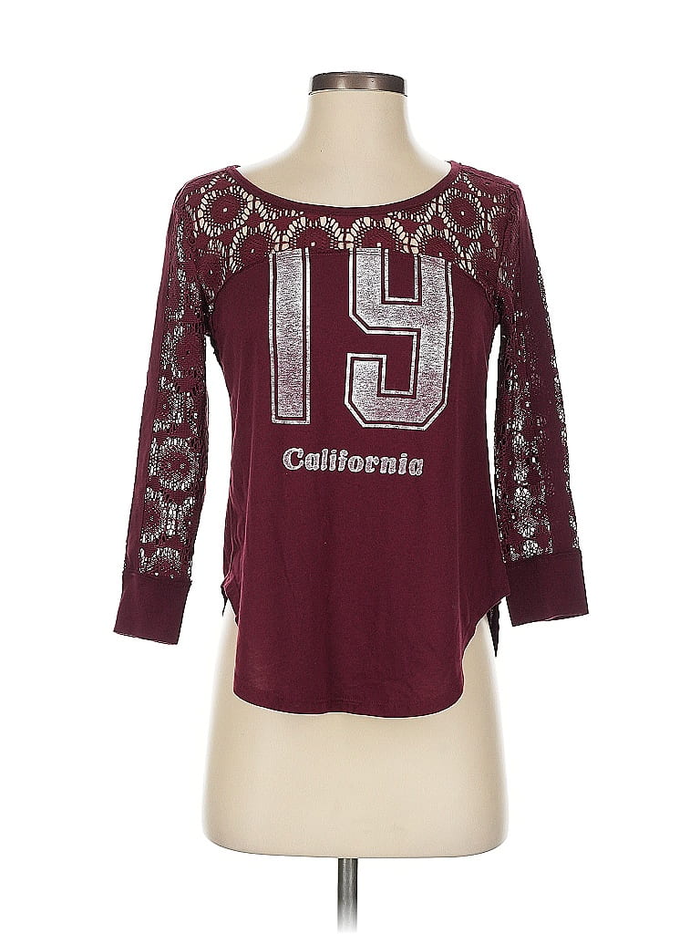 Pre-owned Hollister 3/4 Sleeve T-shirt In Burgundy