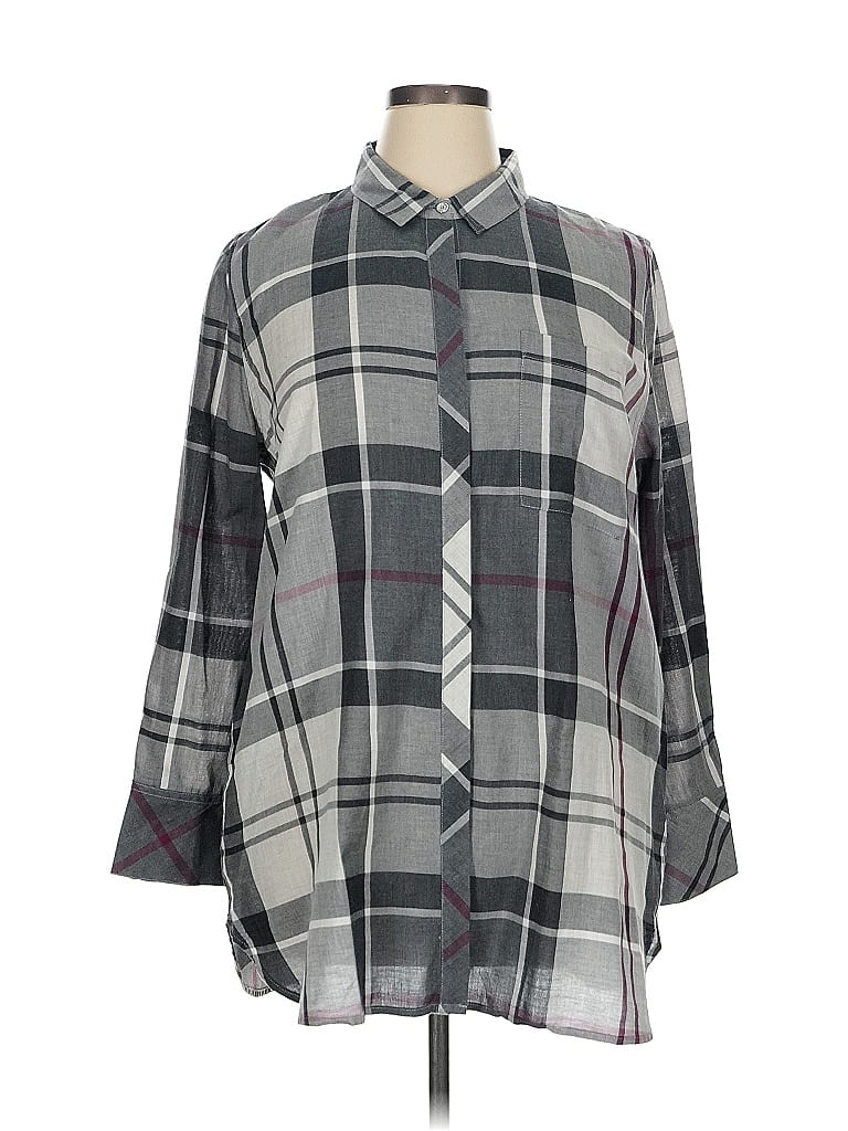 Barbour 100% Cotton Plaid Gray 3/4 Sleeve Button-Down Shirt Size 14 - photo 1