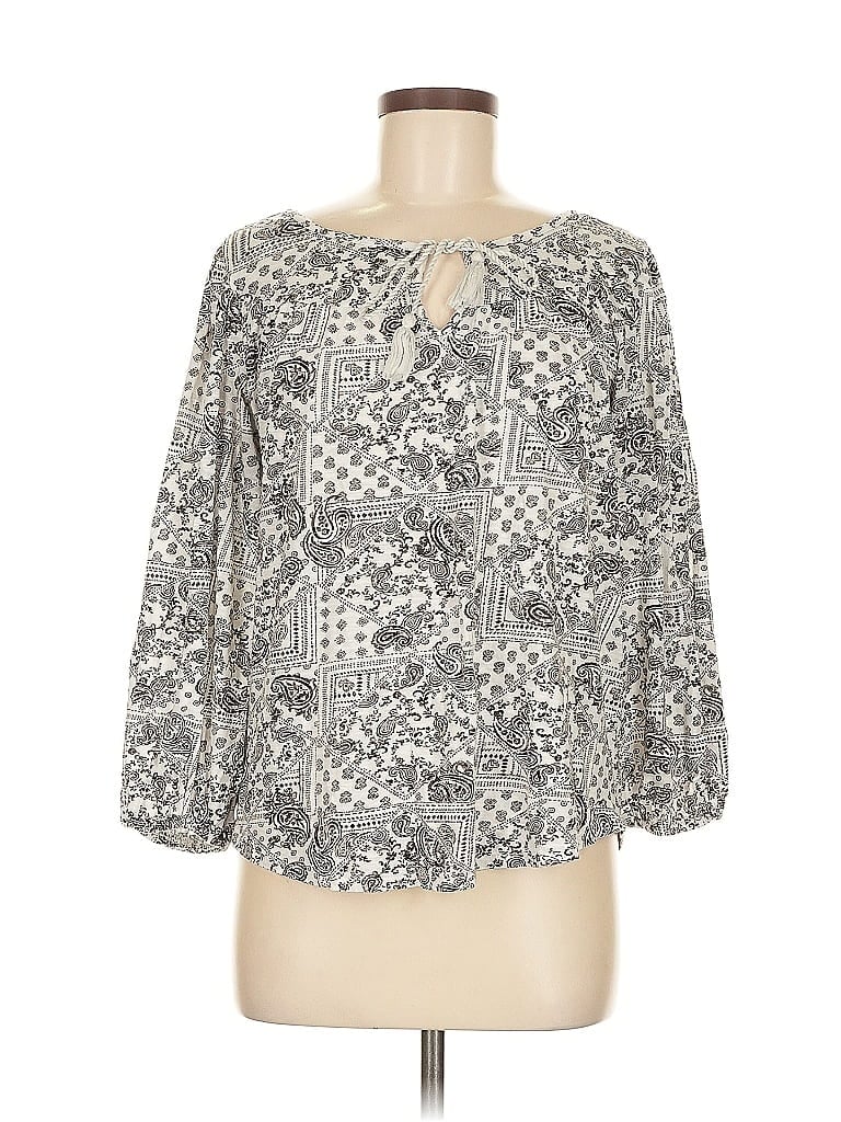 Pre-owned Lucky Brand 3/4 Sleeve Blouse In Gray