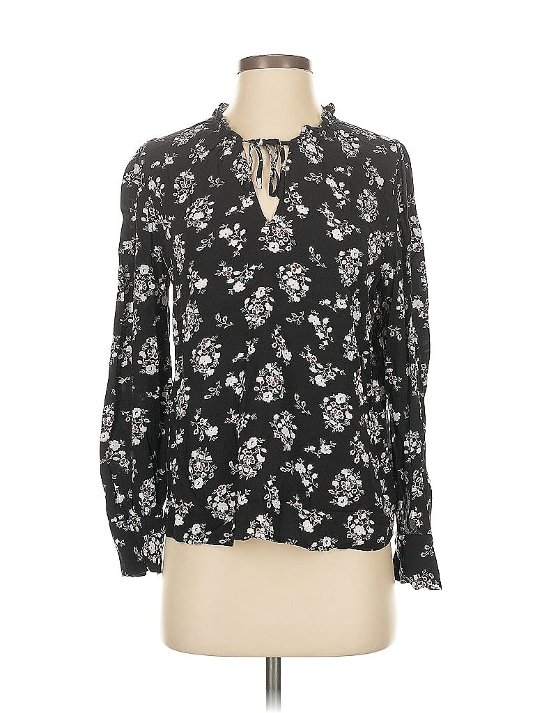 Pre-owned Ann Taylor Factory Long Sleeve Blouse In Black