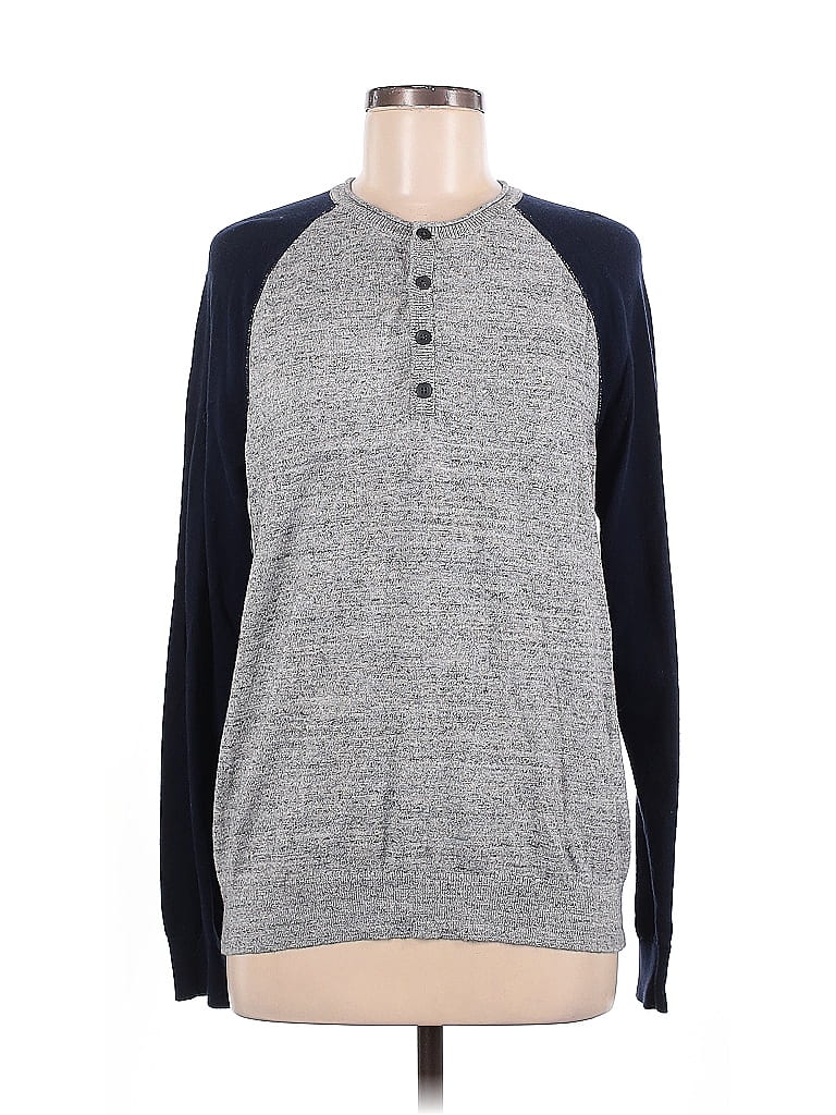 Pre-owned Express Long Sleeve Henley Shirt In Gray
