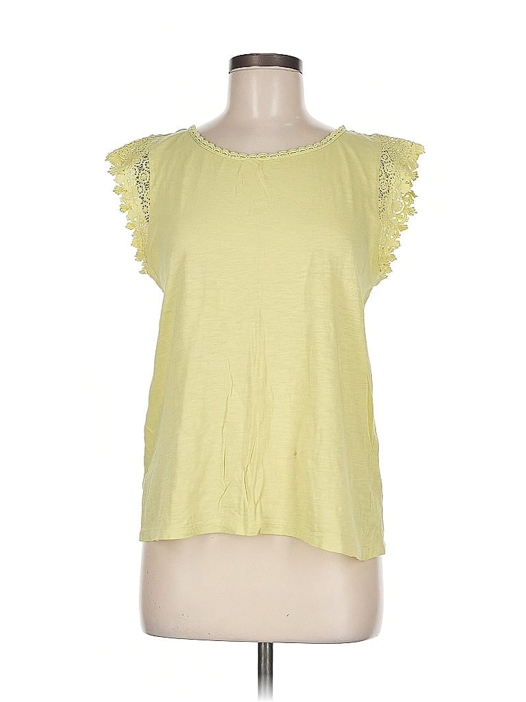 Pre-owned Ann Taylor Loft Outlet Short Sleeve Top Yellow Ruffles Neckline Tops