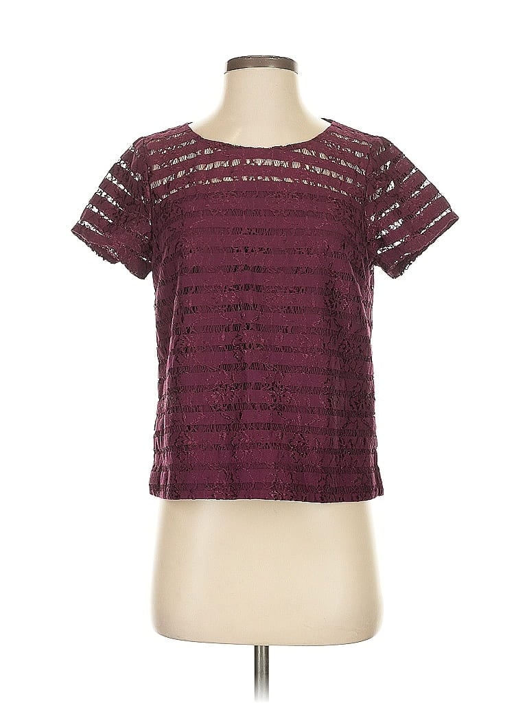 Pre-owned The Limited Short Sleeve Top Burgundy Keyhole Neckline Tops