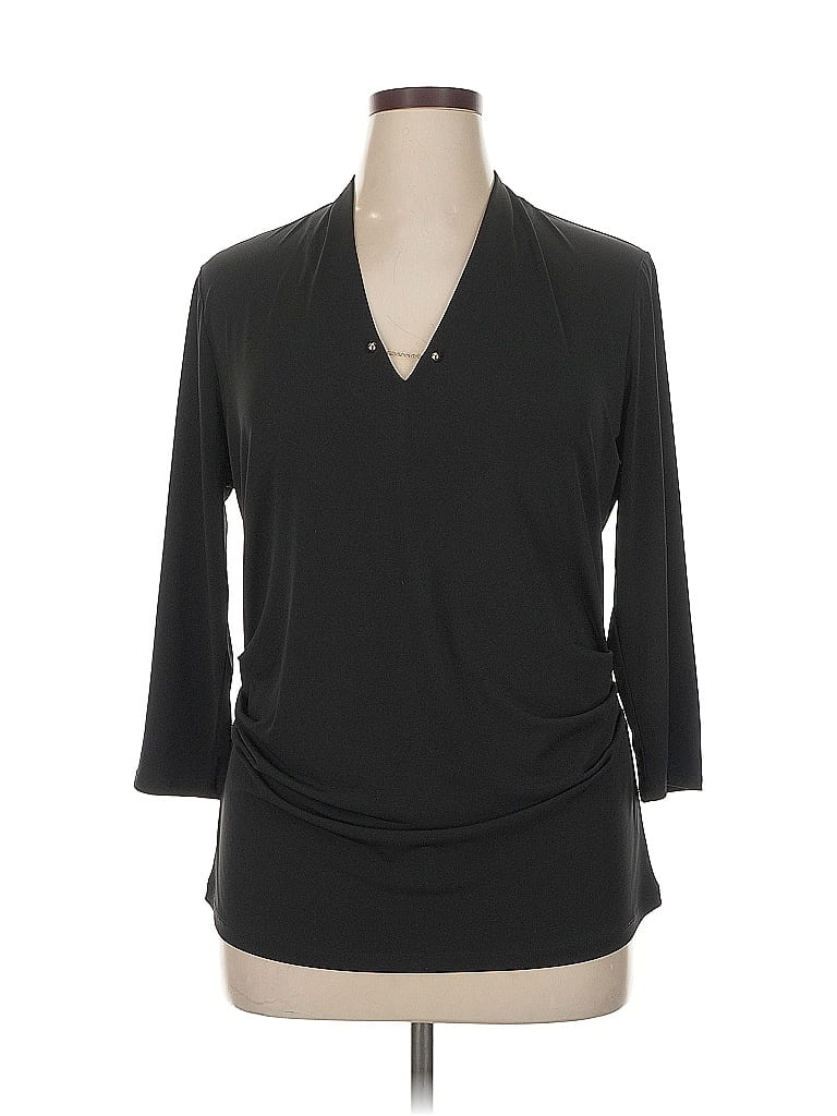 Click to view more detailed imagery on our partner's website Pre-owned New York And Company 3/4 Sleeve Top Black V-neck Tops