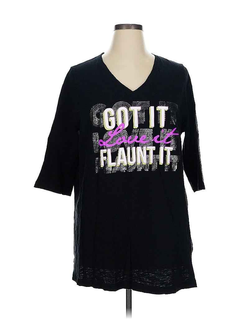 Catherines 100% Cotton Black 3/4 Sleeve T-Shirt Size 1X - photo 1