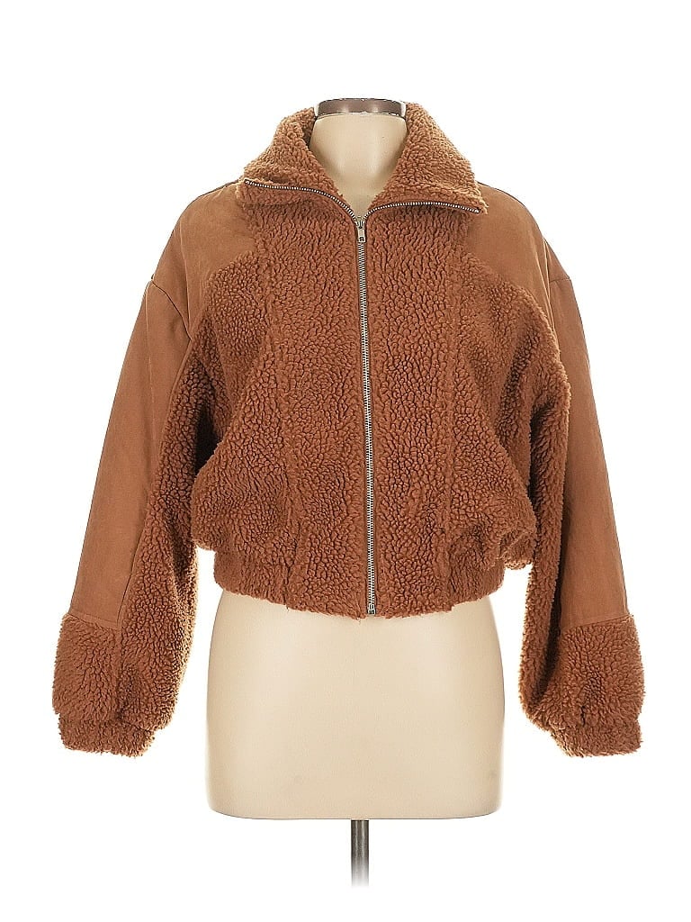 12th Tribe 100% Polyester Brown Faux Fur Jacket Size L - photo 1