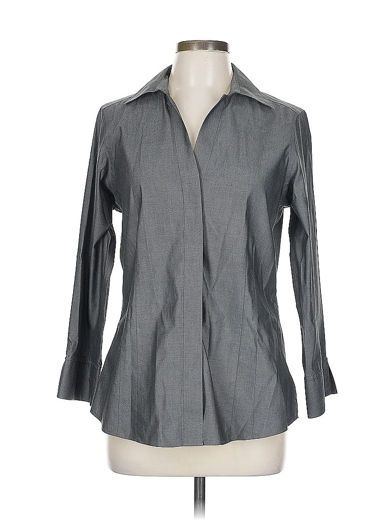 Foxcroft 100% Cotton Gray 3/4 Sleeve Blouse Size 10 - photo 1