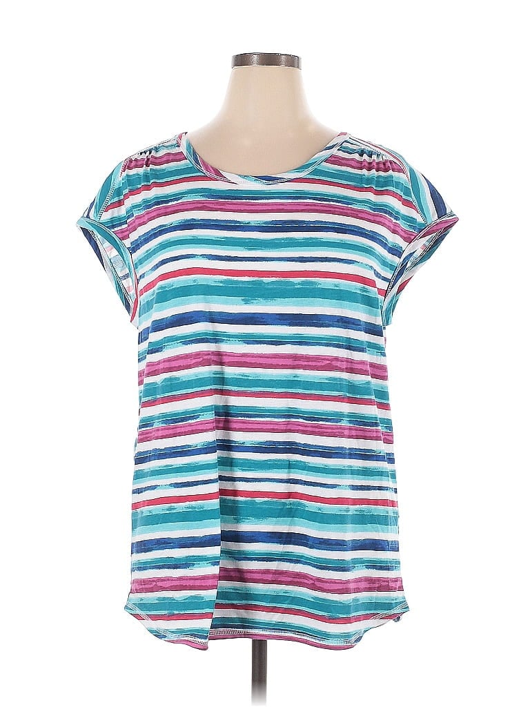 Woman Within Stripes Blue Short Sleeve T-Shirt Size 14 - photo 1