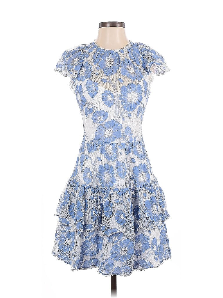 ML Monique Lhuillier Paisley Blue Cocktail Dress Size 4 - photo 1