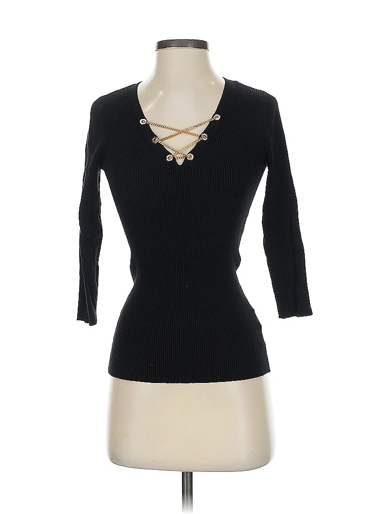 Pre-owned Catherine Malandrino 3/4 Sleeve Top Black Open Neckline Tops