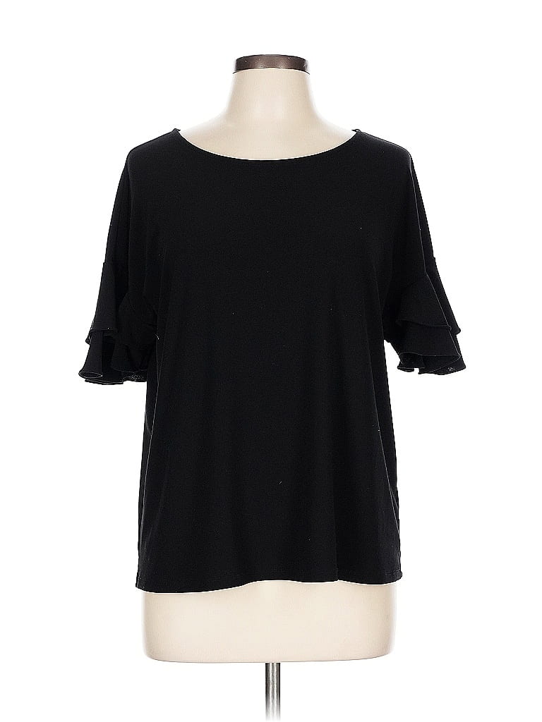 INC International Concepts Black Short Sleeve Top Size L - photo 1