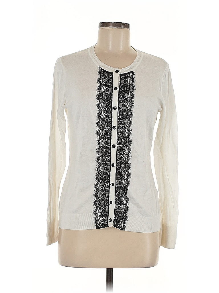 August Silk 100% Silk Ivory Silk Cardigan Size M - photo 1