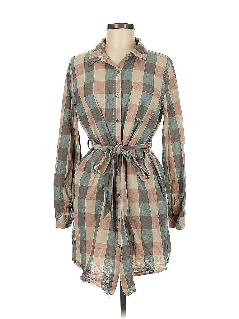 Mystree 100% Cotton Plaid Tan Casual Dress Size M - photo 1