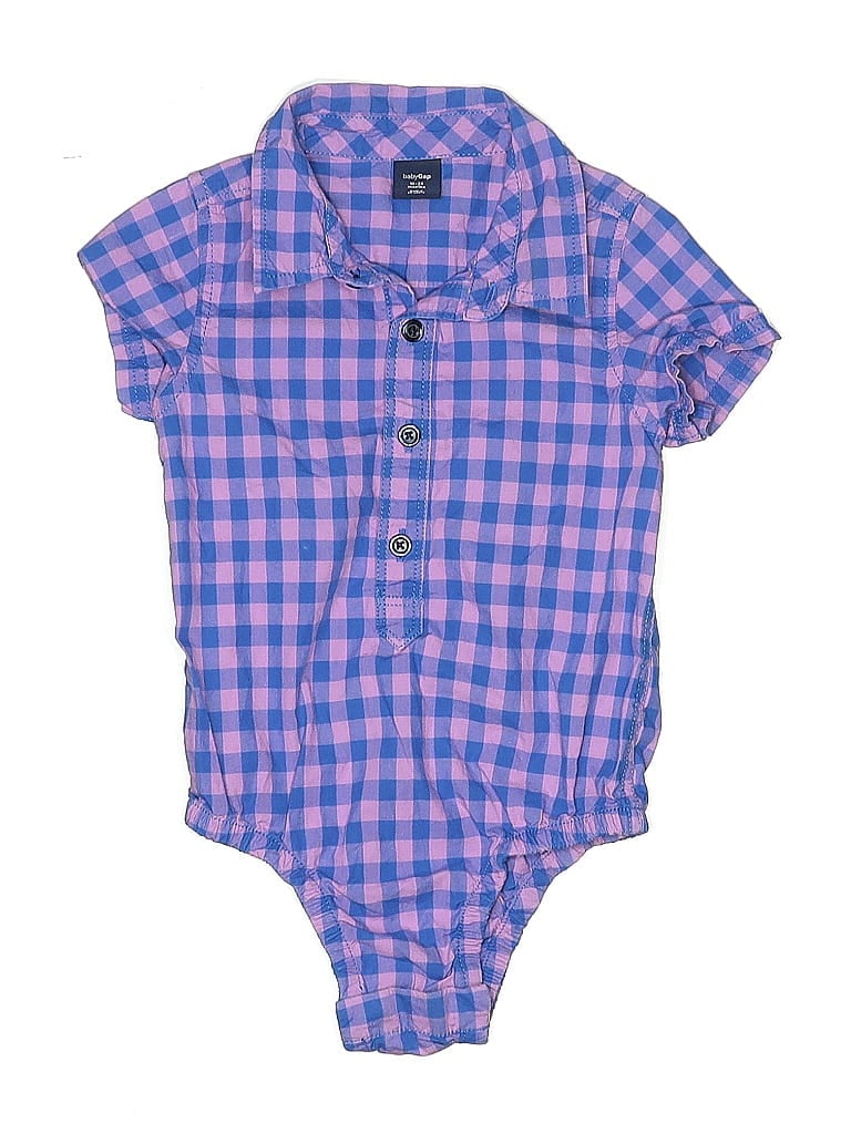 Baby Gap 100% Cotton Checkered-gingham Purple Short Sleeve Onesie Size 18-24 mo - photo 1