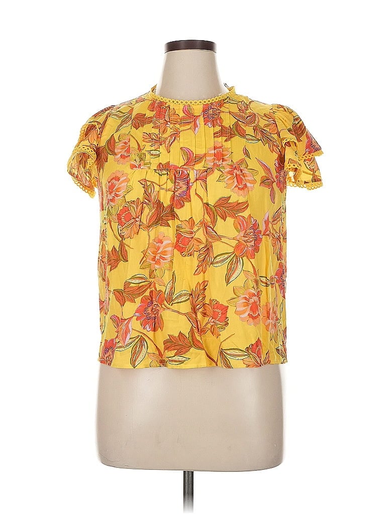 Rose + Olive 100% Rayon Yellow Short Sleeve Blouse Size XL - photo 1