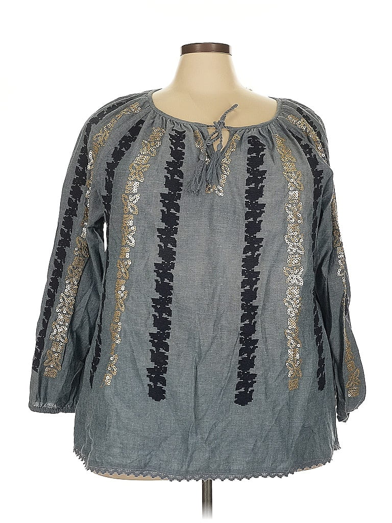 Roaman's 100% Cotton Gray 3/4 Sleeve Blouse Size 22 - photo 1