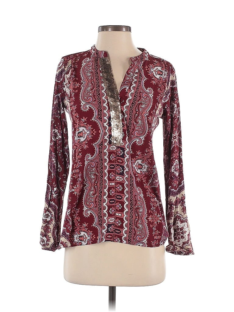 Tiny Paisley Burgundy Long Sleeve Blouse Size XS - photo 1