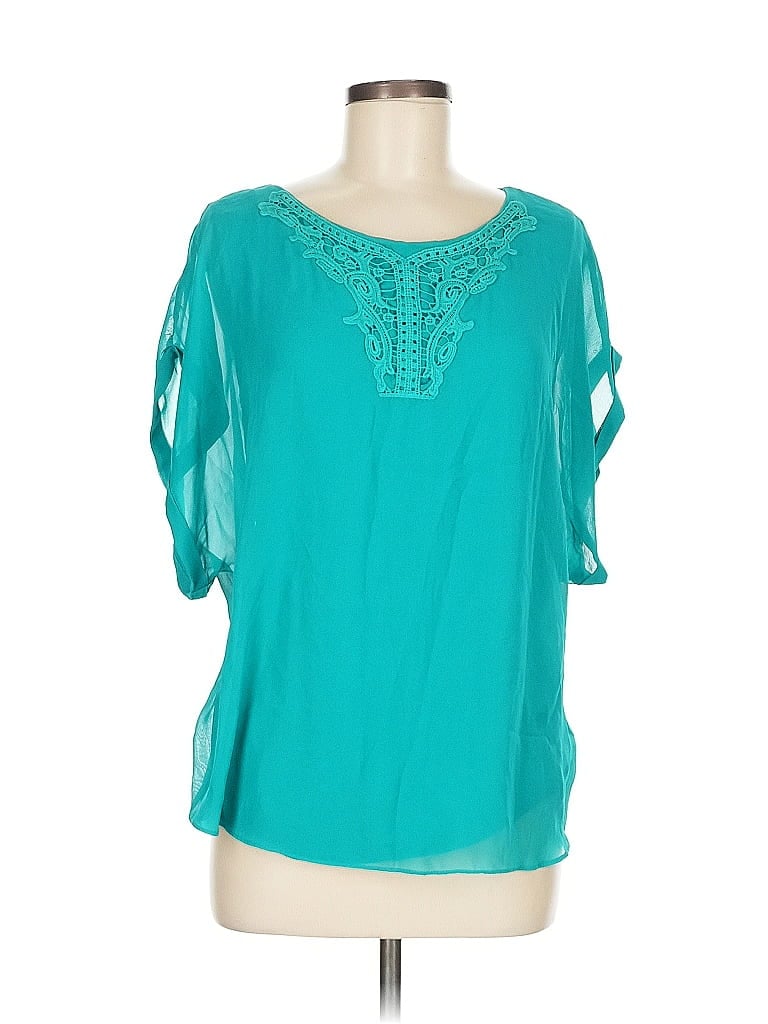 Joseph A. 100% Polyester Teal Short Sleeve Blouse Size M - photo 1