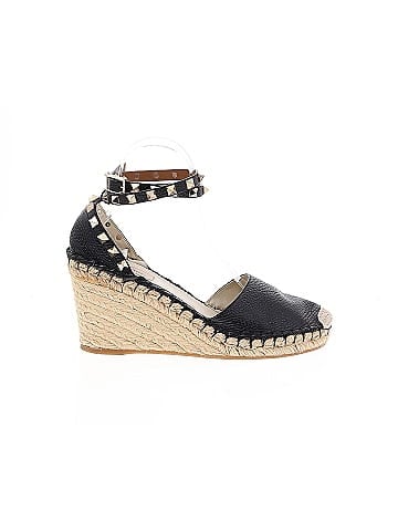 Valentino Garavani Leather Rockstud Espadrille Wedges (view 1)