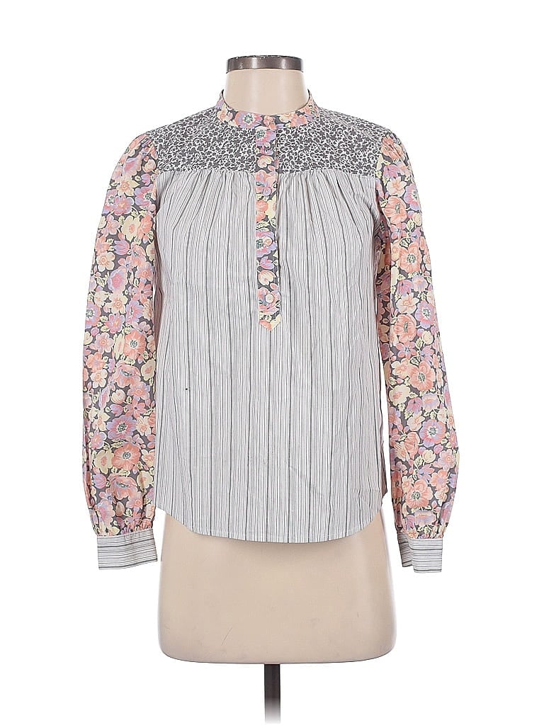 Pre-owned La Vie Rebecca Taylor Long Sleeve Blouse In Gray