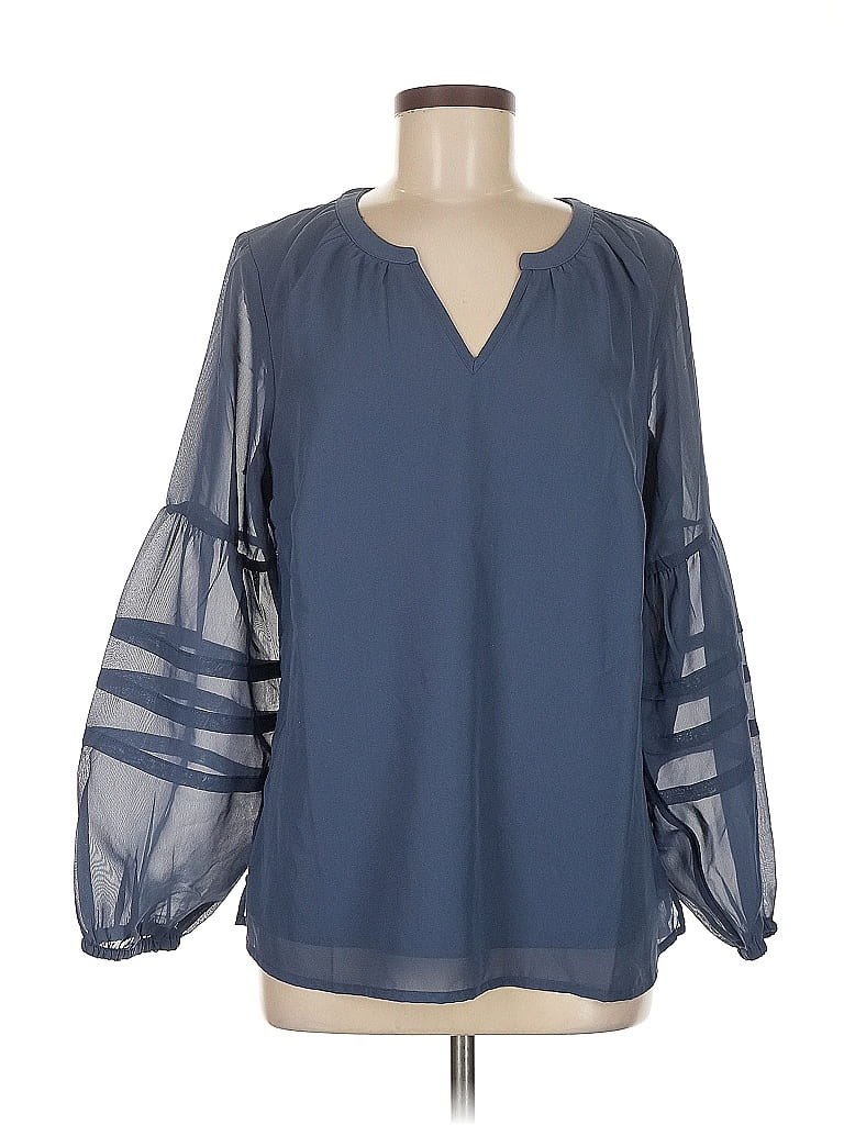D&Co. 100% Polyester Blue Long Sleeve Blouse Size M - photo 1