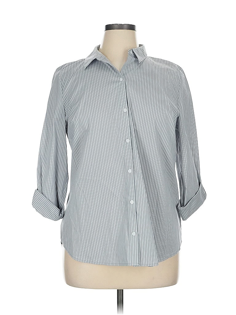 Pre-owned Apt. 9 3/4 Sleeve Button Down Shirt In Gray
