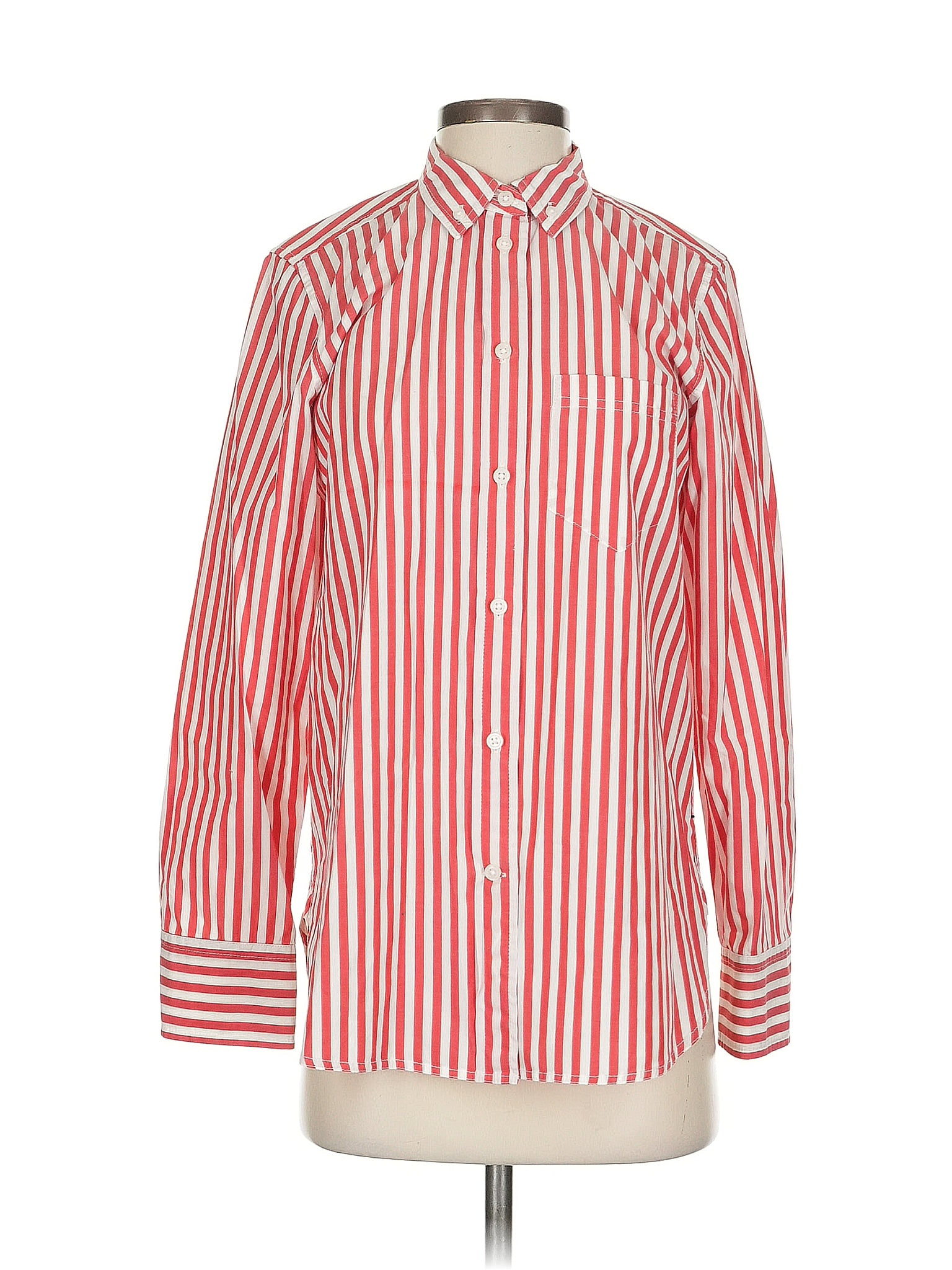 J.Crew 100% Cotton Stripes Red Long Sleeve Button-Down Shirt Size 0