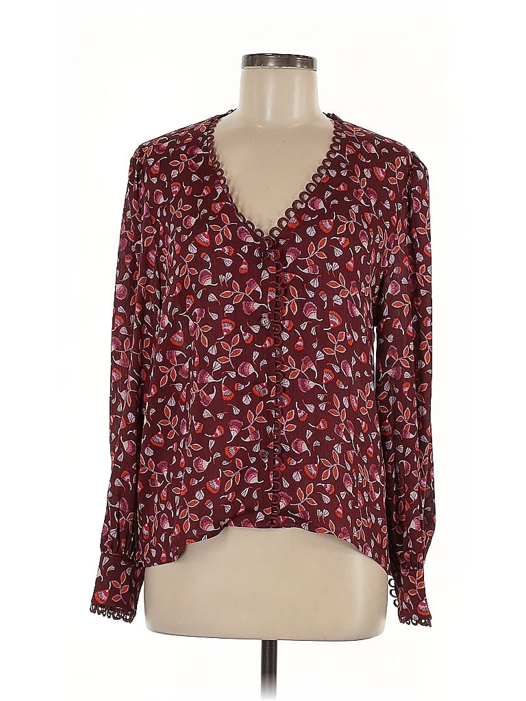 Pre-owned Dear John Long Sleeve Blouse In Burgundy