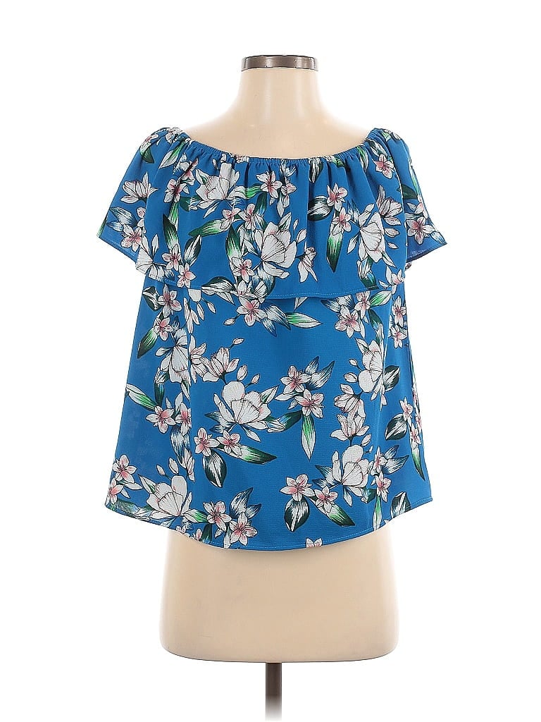 Pre-owned Cooper & Ella Short Sleeve Blouse In Blue