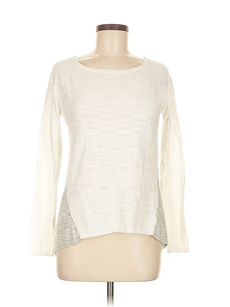 Pre-owned White + Warren Long Sleeve Top Ivory Crew Neck Tops In White