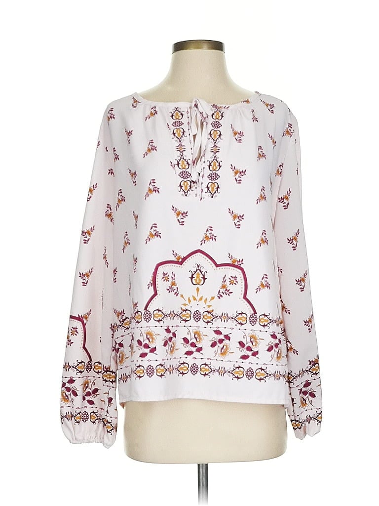 Pre-owned B Collection By Bobeau Long Sleeve Blouse In White