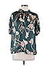 DR2 100% Polyester Floral Teal Green Short Sleeve Blouse Size L - photo 1