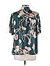 DR2 100% Polyester Floral Teal Green Short Sleeve Blouse Size L - photo 2