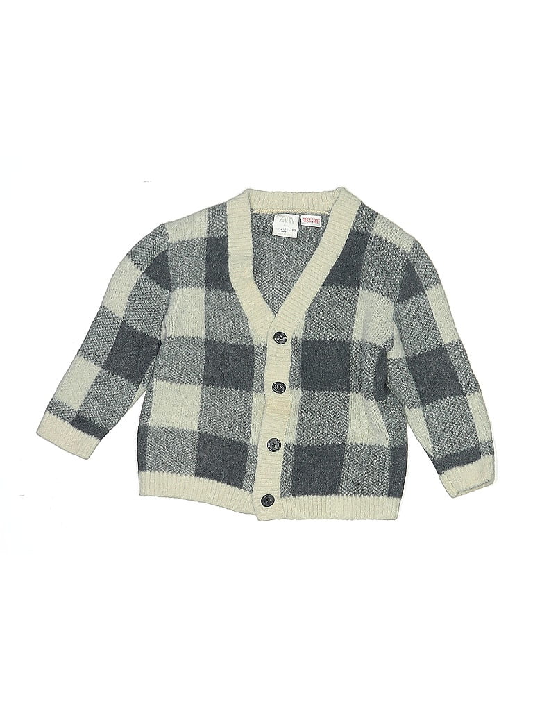 Zara Baby 100% Nylon Checkered-gingham Gray Cardigan Size 2 - photo 1