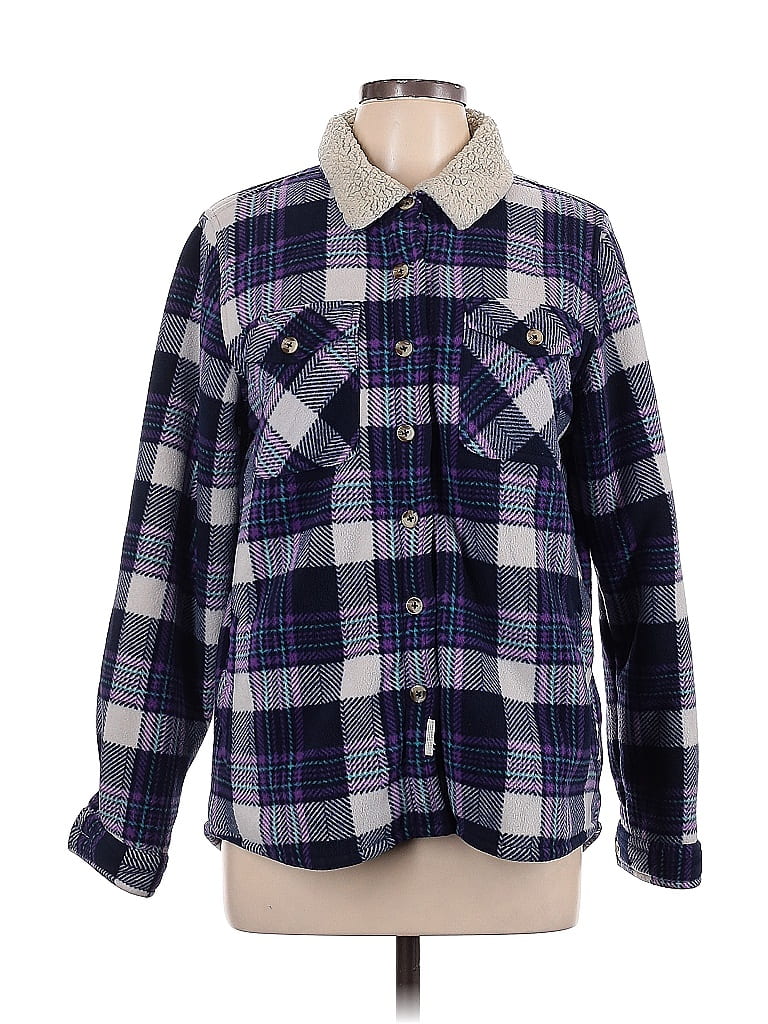 Soho 100% Polyester Plaid Purple Long Sleeve Blouse Size L - photo 1