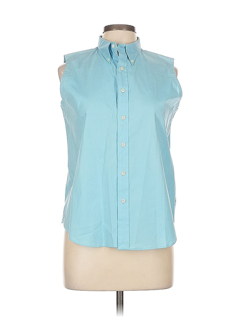 Ralph Lauren Sport 100% Cotton Blue Sleeveless Button-Down Shirt Size 10 - photo 1
