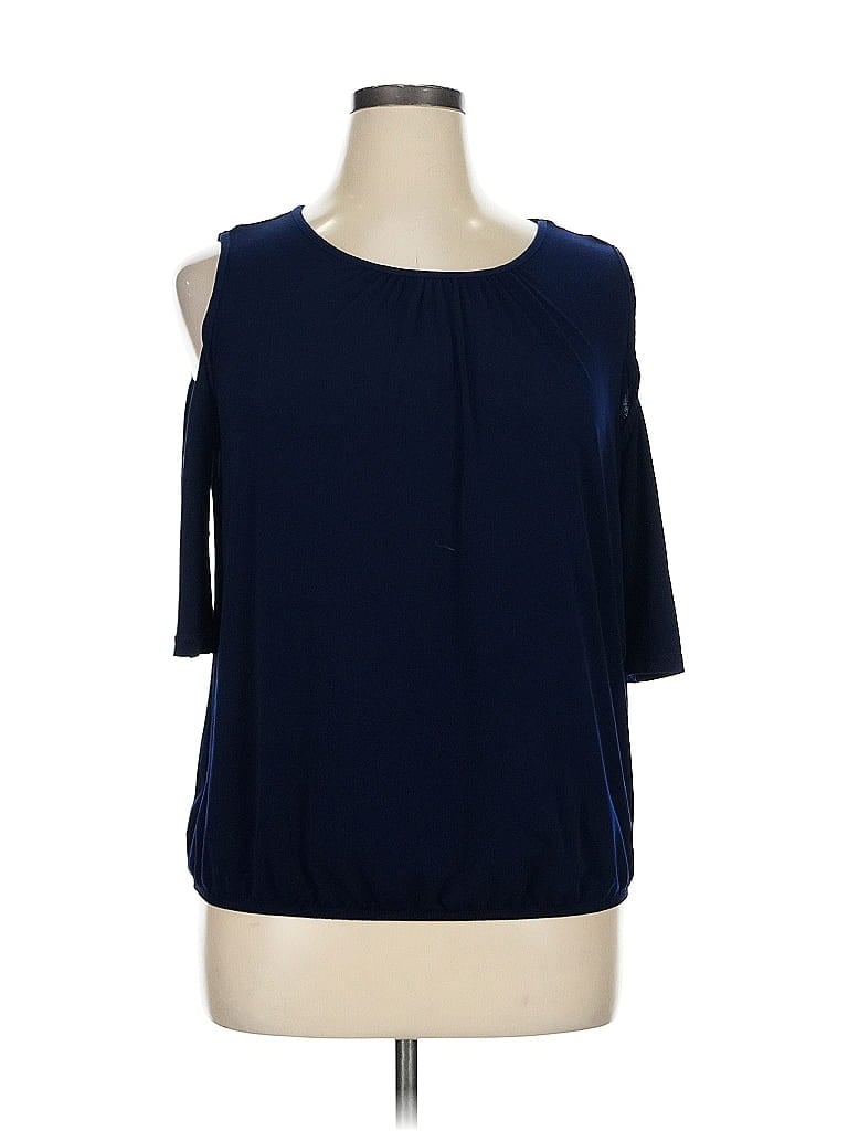 Pre-owned 7th Avenue Design Studio New York & Company 3/4 Sleeve Top Blue Cold Shoulder Neckline Tops