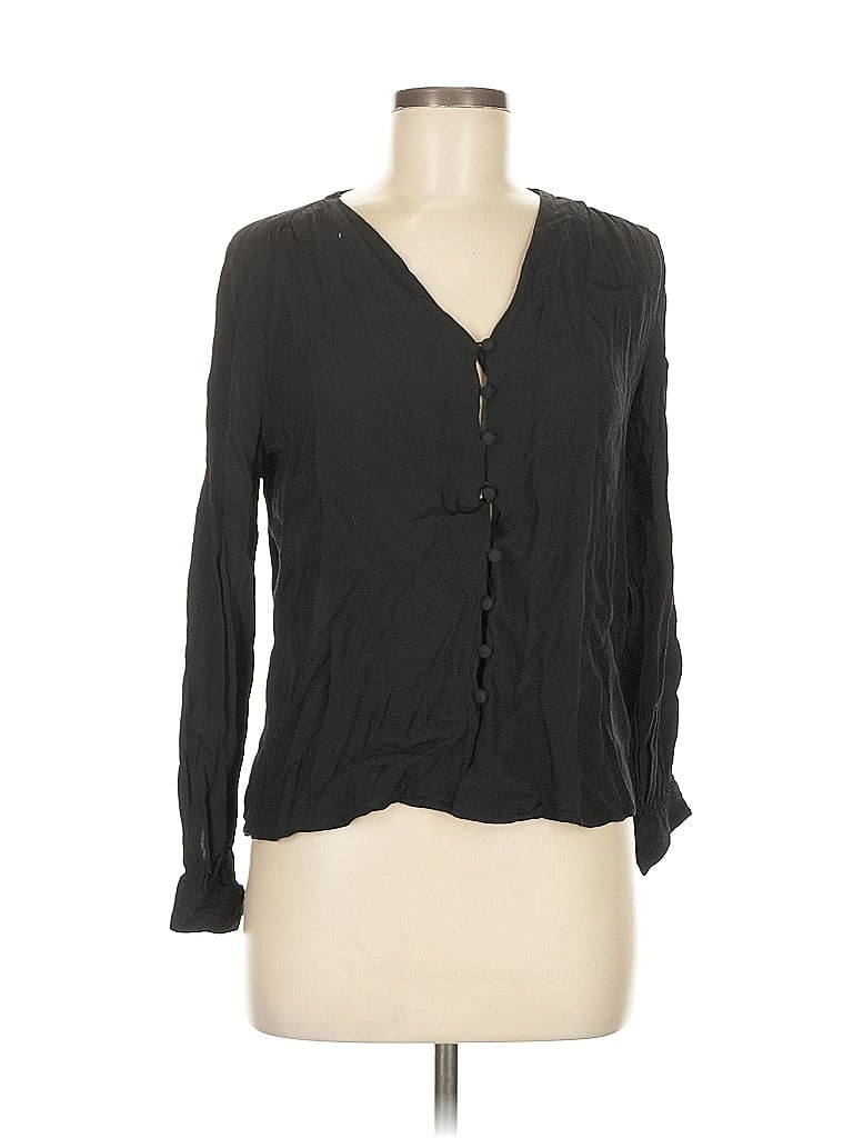 Pre-owned H&m Long Sleeve Blouse In Black