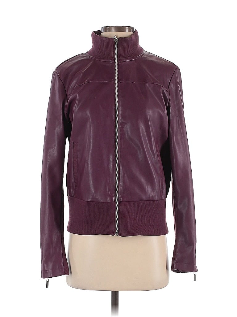 G by Giuliana Rancic 100% Polyester Burgundy Faux Leather Jacket Size S - photo 1
