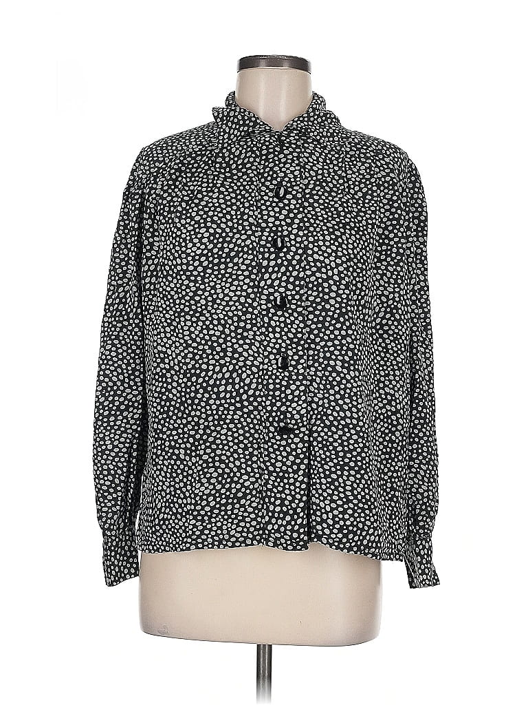 Pre-owned Oleg Cassini Long Sleeve Blouse In Black